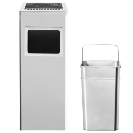 vidaXL Papelera con cenicero de acero inoxidable 36 L