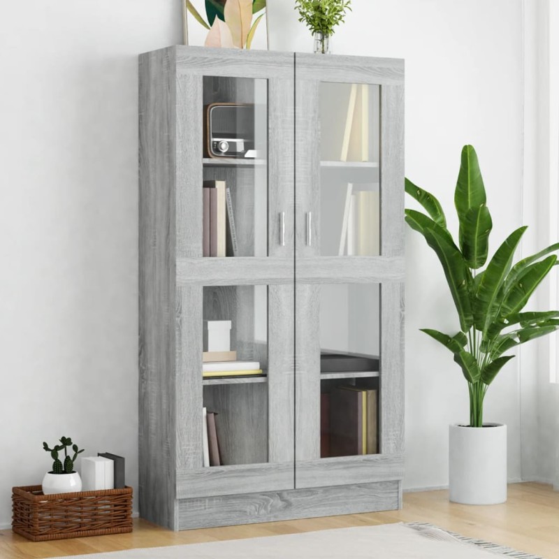 vidaXL Vitrina madera contrachapada gris Sonoma 82,5x30,5x150 cm vidaXL Vitrina madera contrachapada gris Sonoma 82,5x30,5x150 cm