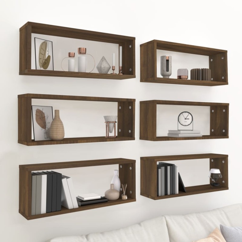 vidaXL Estantes cúbicos de pared 6 uds madera roble marrón 60x15x23 cm vidaXL Estantes cúbicos de pared 6 uds madera roble marrón 60x15x23 cm