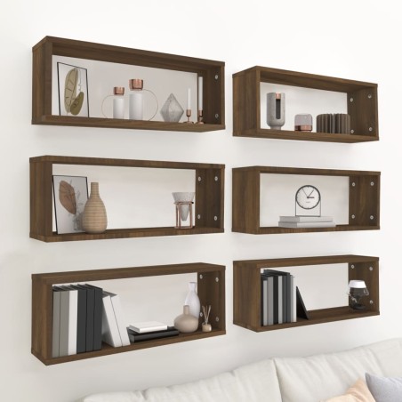 vidaXL Estantes cúbicos de pared 6 uds madera roble marrón 60x15x23 cm