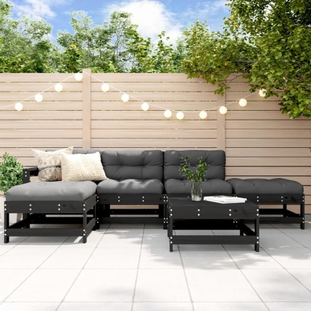 vidaXL Juego muebles de jardín 6 piezas madera maciza pino negro