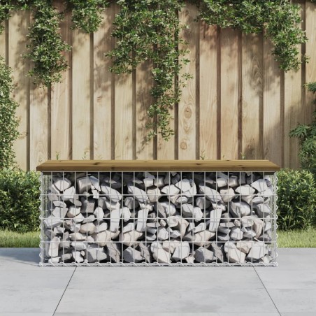 vidaXL Banco jardín diseño gaviones madera pino impregnada 103x44x42cm