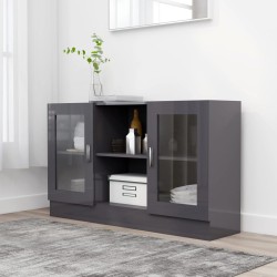 vidaXL Vitrina de madera contrachapada gris brillo 120x30,5x70 cm