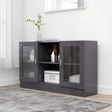 vidaXL Vitrina de madera contrachapada gris brillo 120x30,5x70 cm
