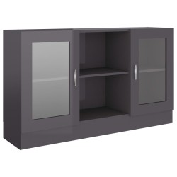 vidaXL Vitrina de madera contrachapada gris brillo 120x30,5x70 cm