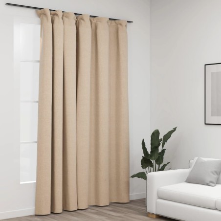 vidaXL Cortina opaca con ganchos look de lino beige 290x245 cm