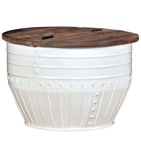 vidaXL Mesa de centro madera maciza reciclada blanca forma de barril