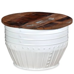vidaXL Mesa de centro madera maciza reciclada blanca forma de barril