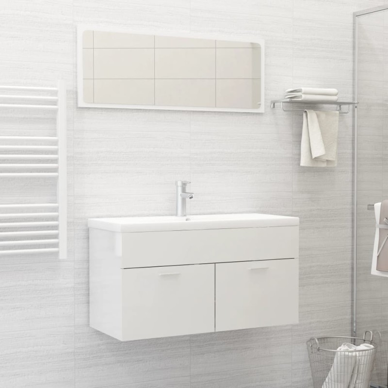 vidaXL Set muebles de baño 2 piezas madera contrachapada blanco brillo vidaXL Set muebles de baño 2 piezas madera contrachapada blanco brillo
