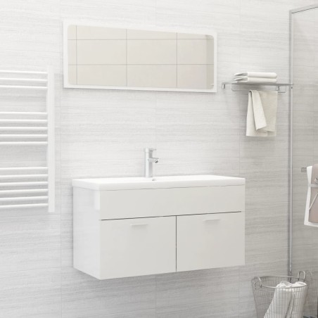 vidaXL Set muebles de baño 2 piezas madera contrachapada blanco brillo