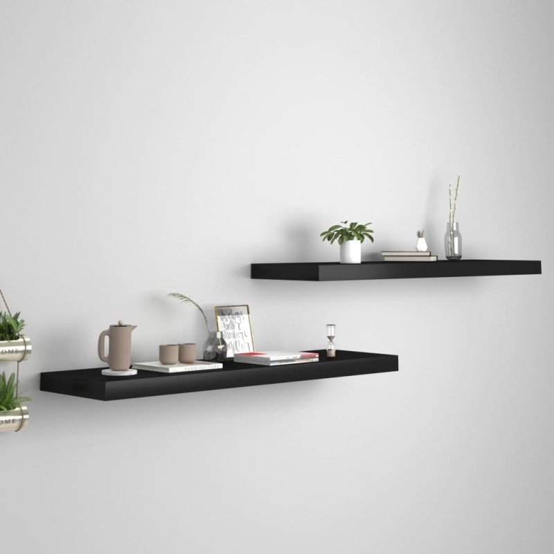 vidaXL Estantes flotantes de pared 2 uds MDF negro 90x23,5x3,8 cm vidaXL Estantes flotantes de pared 2 uds MDF negro 90x23,5x3,8 cm