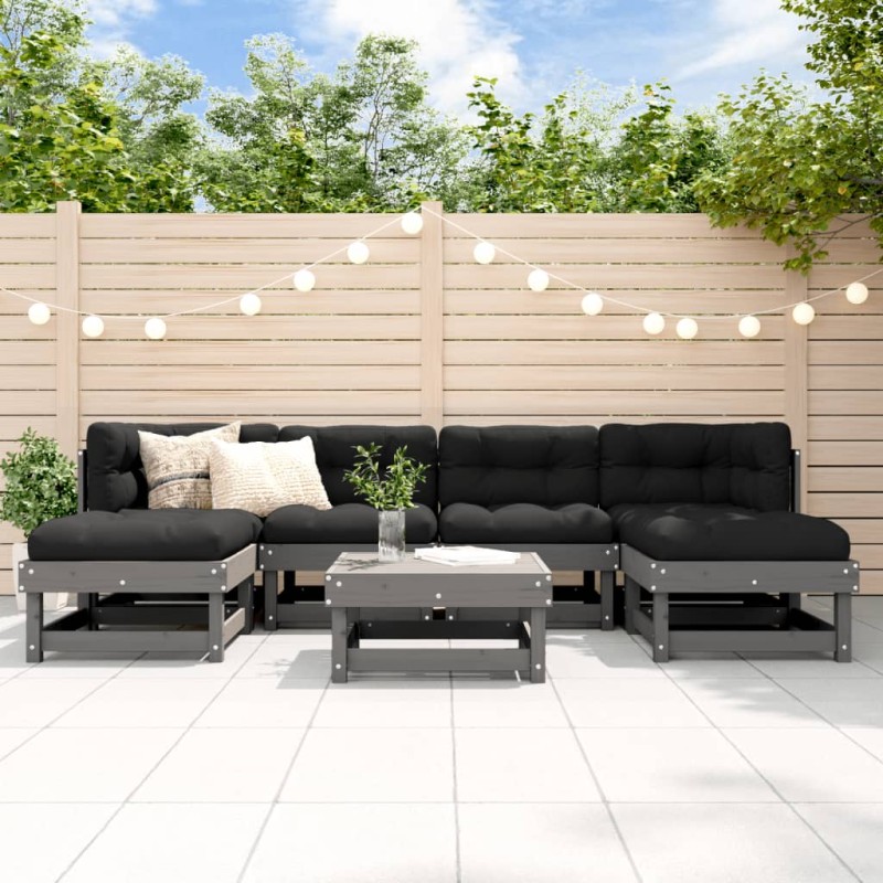 vidaXL Juego de muebles de jardín 7 piezas madera maciza de pino gris vidaXL Juego de muebles de jardín 7 piezas madera maciza de pino gris