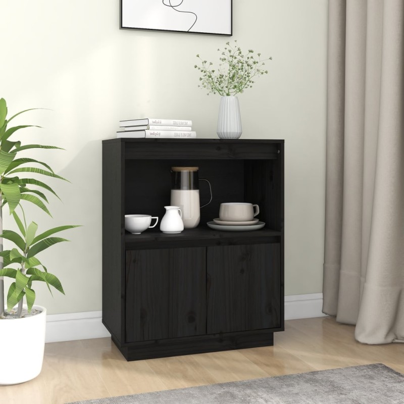 vidaXL Aparador de madera maciza de pino negro 60x34x75 cm vidaXL Aparador de madera maciza de pino negro 60x34x75 cm