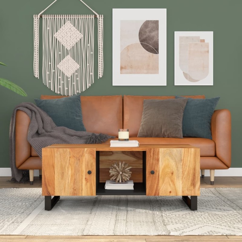 vidaXL Mesa de centro madera maciza acacia y contrachapada 100x54x40cm vidaXL Mesa de centro madera maciza acacia y contrachapada 100x54x40cm