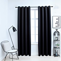 vidaXL Cortinas opacas con anillas de metal 2 piezas negro 140x245 cm