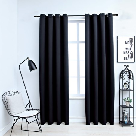 vidaXL Cortinas opacas con anillas de metal 2 piezas negro 140x245 cm