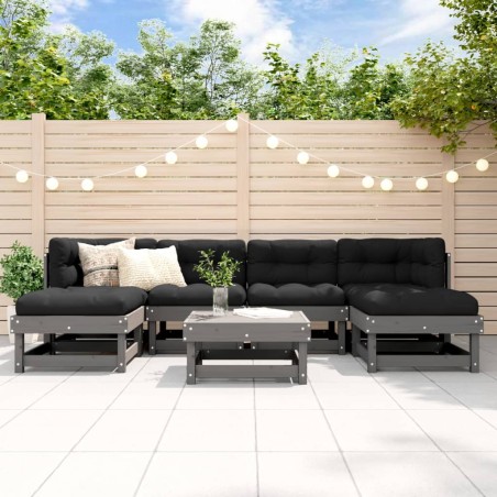 vidaXL Juego de muebles de jardín 7 piezas madera maciza de pino gris