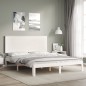 vidaXL Estructura de cama matrimonio con cabecero madera maciza blanco vidaXL Estructura de cama matrimonio con cabecero madera maciza blanco