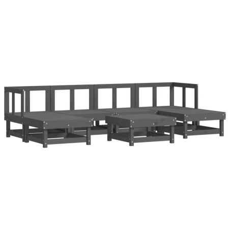 vidaXL Juego de muebles de jardín 7 piezas madera maciza de pino gris