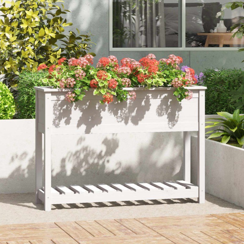 vidaXL Jardinera con estante madera maciza pino blanca 111,5x34,5x81cm vidaXL Jardinera con estante madera maciza pino blanca 111,5x34,5x81cm