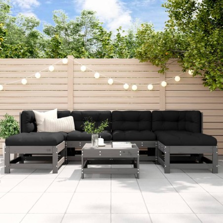 vidaXL Juego de muebles de jardín 7 piezas madera maciza de pino gris