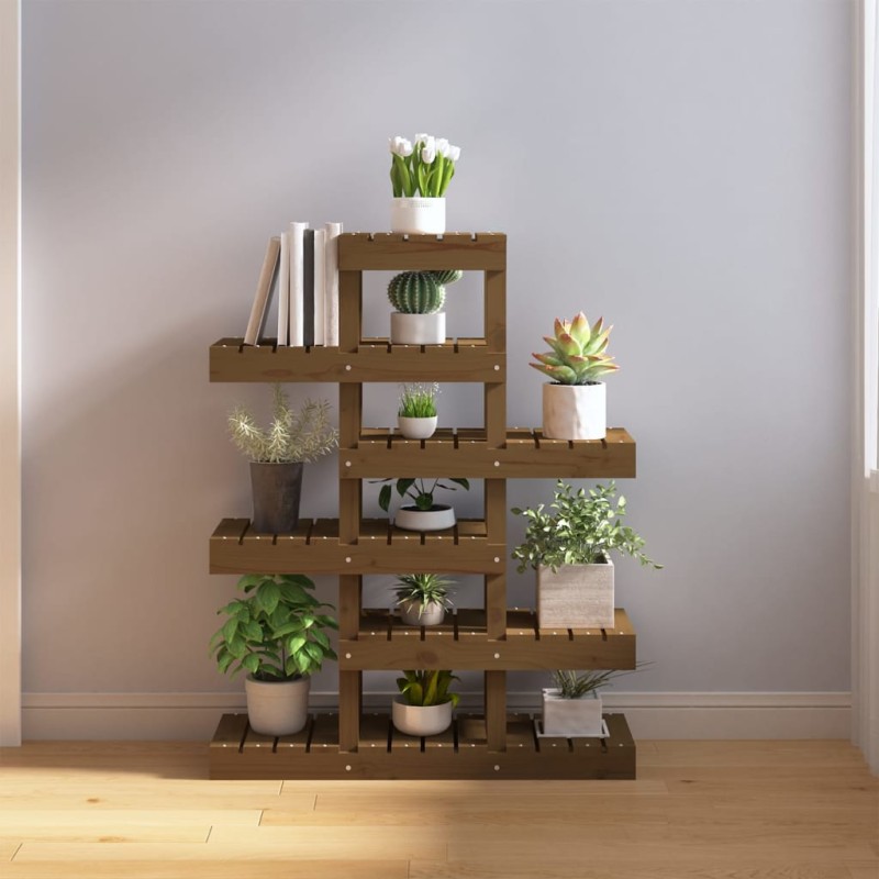 vidaXL Soporte plantas madera maciza pino marrón miel 85x25x109,5 cm vidaXL Soporte plantas madera maciza pino marrón miel 85x25x109,5 cm