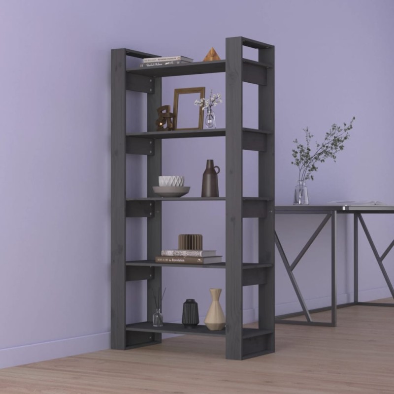 vidaXL Estantería/divisor de espacios madera maciza gris 80x35x160 cm