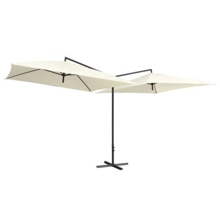 vidaXL Sombrilla doble de jardín palo acero blanco arena 250x250 cm 