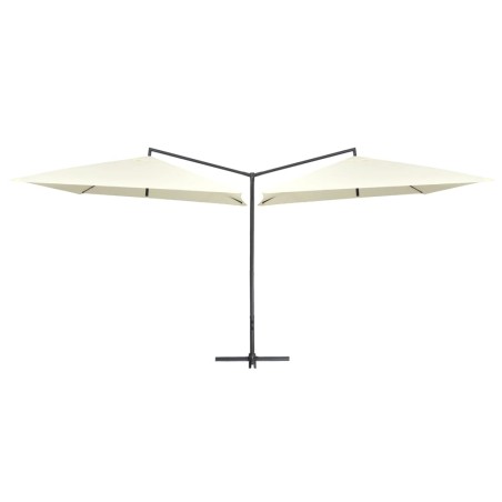 vidaXL Sombrilla doble de jardín palo acero blanco arena 250x250 cm 