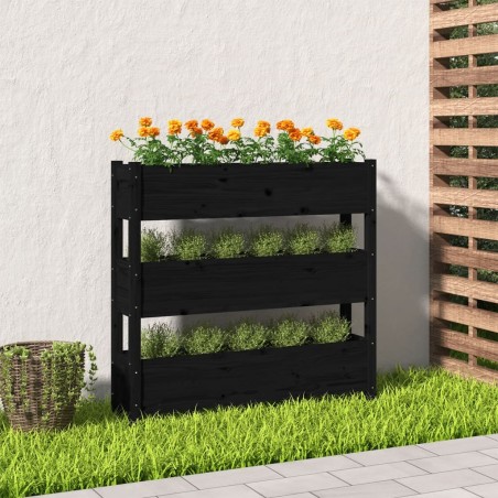 vidaXL Jardinera de madera maciza de pino negro 112x25x104,5 cm