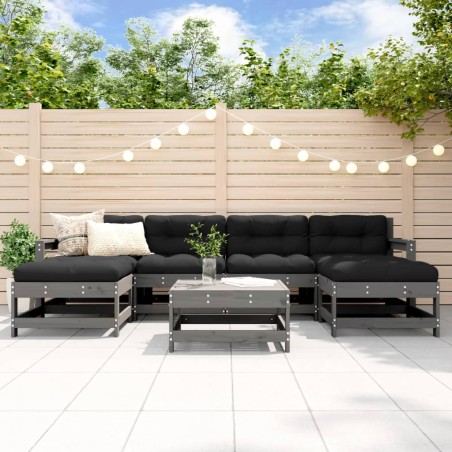 vidaXL Juego de muebles de jardín 7 piezas madera maciza de pino gris