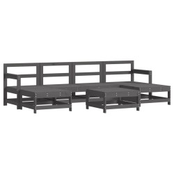 vidaXL Juego de muebles de jardín 7 piezas madera maciza de pino gris