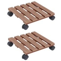 vidaXL Soporte con ruedas para plantas 2 uds WPC marrón 30x30x7,5 cm