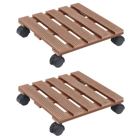 vidaXL Soporte con ruedas para plantas 2 uds WPC marrón 30x30x7,5 cm