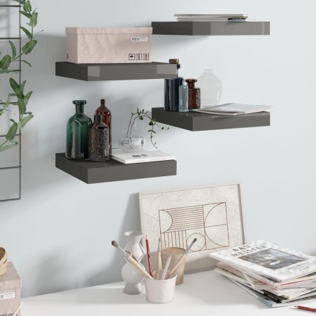 vidaXL Estante flotante de pared 4 uds MDF gris brillo 23x23,5x3,8 cm