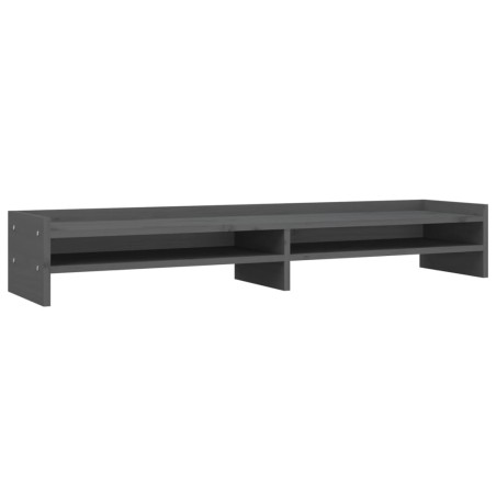 vidaXL Soporte para monitor madera maciza de pino gris 100x24x16 cm
