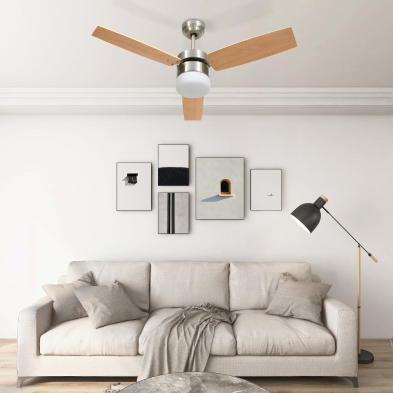 vidaXL Ventilador de techo con luz con mando marrón claro 108 cm
