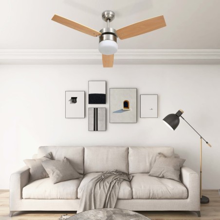 vidaXL Ventilador de techo con luz con mando marrón claro 108 cm