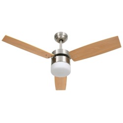 vidaXL Ventilador de techo con luz con mando marrón claro 108 cm