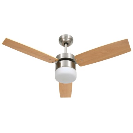 vidaXL Ventilador de techo con luz con mando marrón claro 108 cm