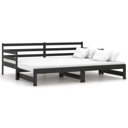 vidaXL Sofá cama extraíble madera maciza de pino negro 2x(90x200) cm