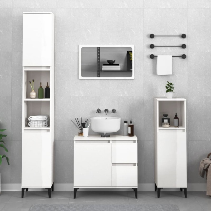 vidaXL Armario de baño madera contrachapada blanco brillo 30x30x100 cm vidaXL Armario de baño madera contrachapada blanco brillo 30x30x100 cm
