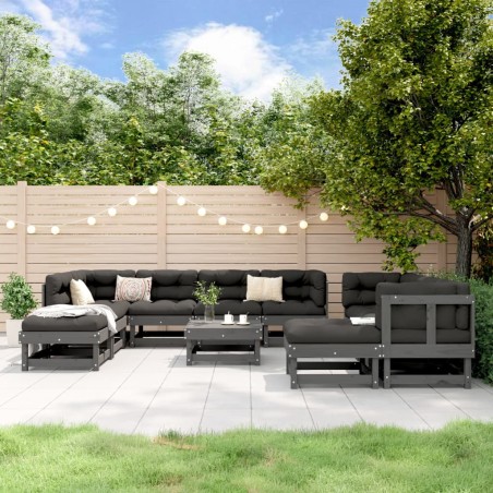 vidaXL Juego de muebles de jardín 11 piezas madera maciza pino gris