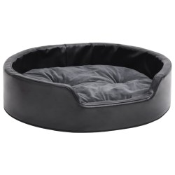 vidaXL Cama de perros felpa y cuero sintético gris oscuro 69x59x19 cm