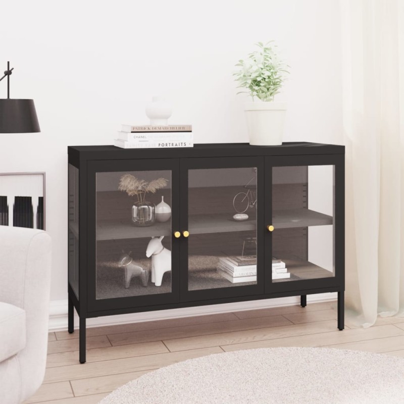 vidaXL Aparador de acero y vidrio negro 105x35x70 cm vidaXL Aparador de acero y vidrio negro 105x35x70 cm