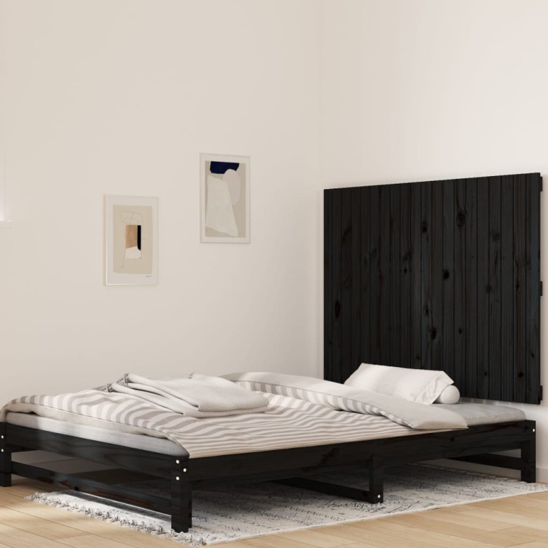 vidaXL Cabecero de cama de pared madera maciza pino negro 127,5x3x90cm