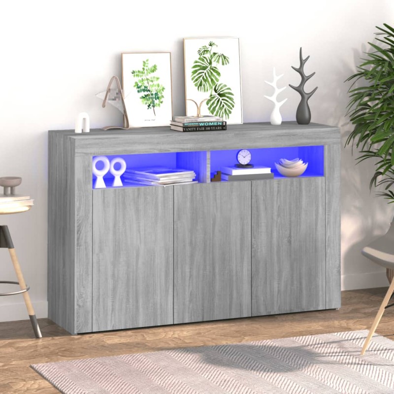 vidaXL Aparador con luces LED gris Sonoma 115,5x30x75 cm vidaXL Aparador con luces LED gris Sonoma 115,5x30x75 cm