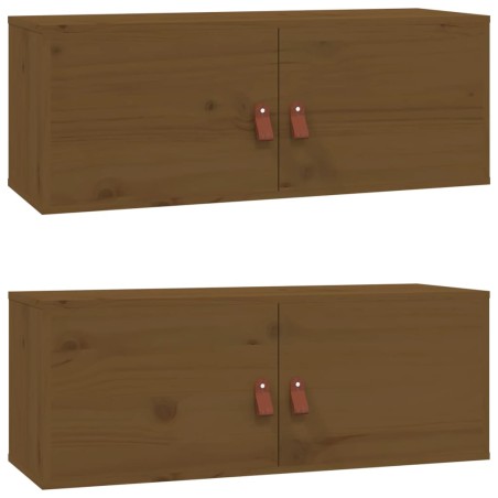 vidaXL Armarios de pared 2 uds madera de pino marrón miel 60x30x30 cm