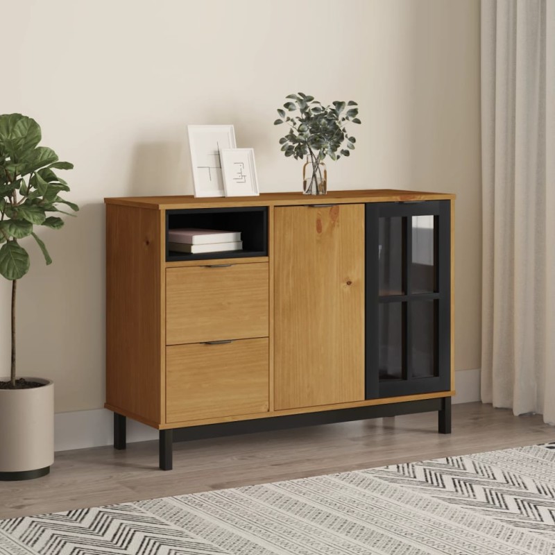 vidaXL Aparador con puerta de vidrio FLAM madera de pino 110x40x80 cm vidaXL Aparador con puerta de vidrio FLAM madera de pino 110x40x80 cm