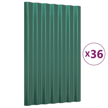 vidaXL Paneles de tejado 36 unidades acero recubierto verde 60x36 cm